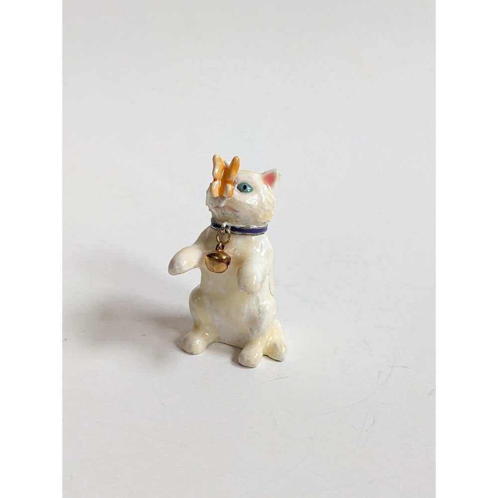 Monet 2012 Enamel Cat Hinged‎ Keepsake Trinket Box w/ Butterfly & Hidden Charm